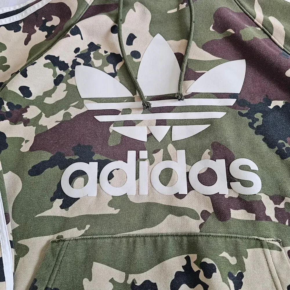Adidas Originals Hoodie Mens M Green Brown Tan Camo Trefoil Pullover 3 Stripes